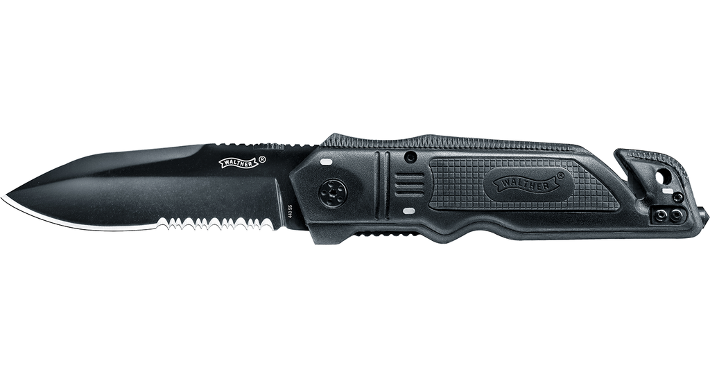 Knife Walther Walther Rescue Knife Black 440A, EDC, Essential, knives, one-handed folding - Frontier Outdoors Australia